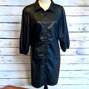 Woman's 7 For All Mankind Black Leather Button Up Front Dress SZ Medium